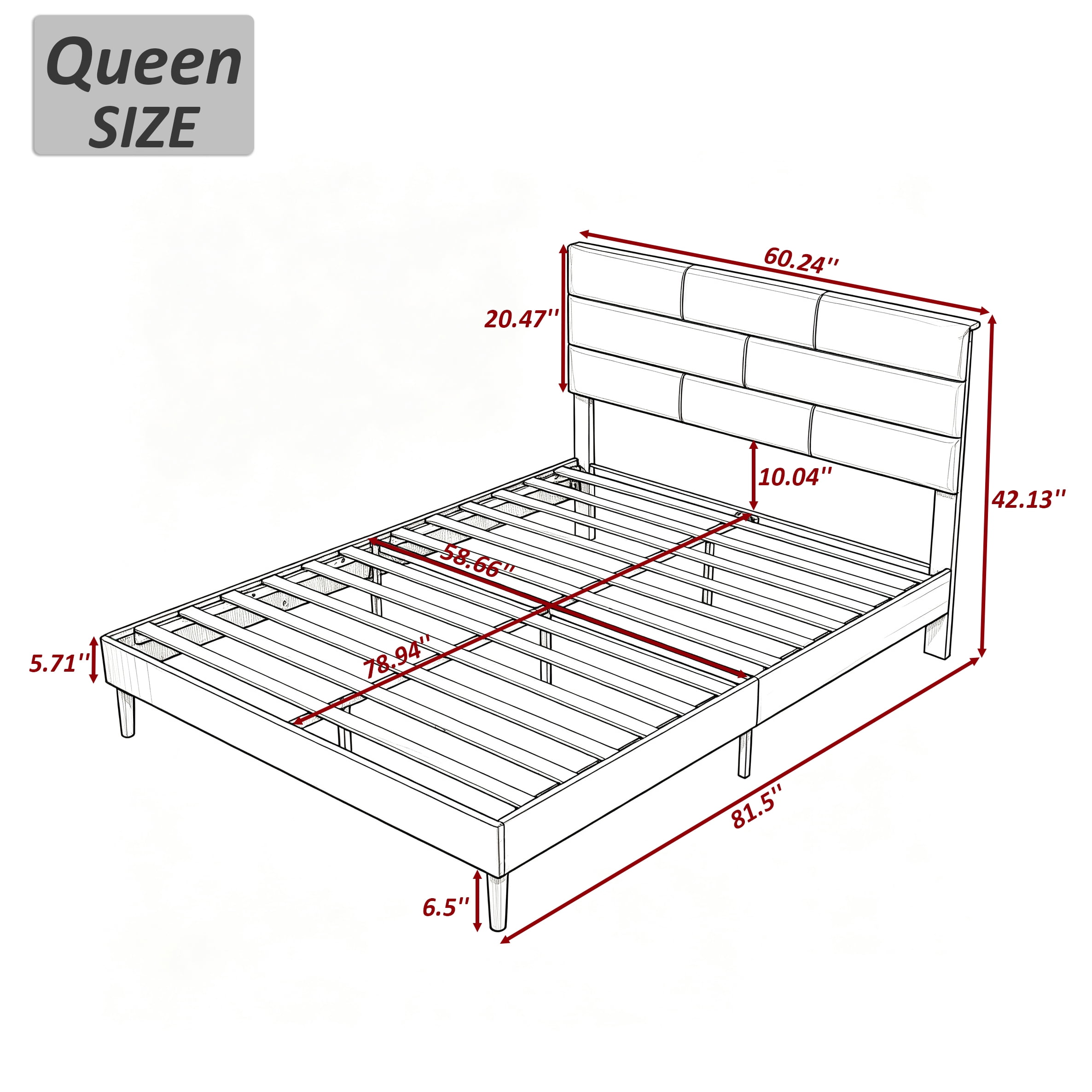 Gewnee Queen Size Bed Frame,Upholstered Platform Bed Frame with PU Headboard,Wood Platform Bed,No Box Spring.Brown