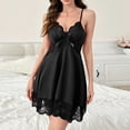 thumbnail image 2 of JSGEK Women Scalloped Lace Trim Chemise Dress Bow Accent Adjustable Spaghetti Straps Nightwear Lingerie Set Black S, 2 of 6