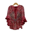 thumbnail image 4 of Womens Shirts Print V Neck 3/4 Sleeve Loose Spring Summer T Shirts for Women Red 3Xl, 4 of 4