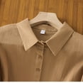 thumbnail image 5 of Scyoekwg Summer Short Sleeve Tops for Women Turndown Collar Button Shirt Shirts Solid Color Loose Lightweight Trendy Blouses (Khaki,XXL), 5 of 8