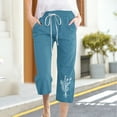 thumbnail image 2 of VEKDONE Pantalon Capri en Coton et Lin pour Femmes Bleu TG, 2 of 4