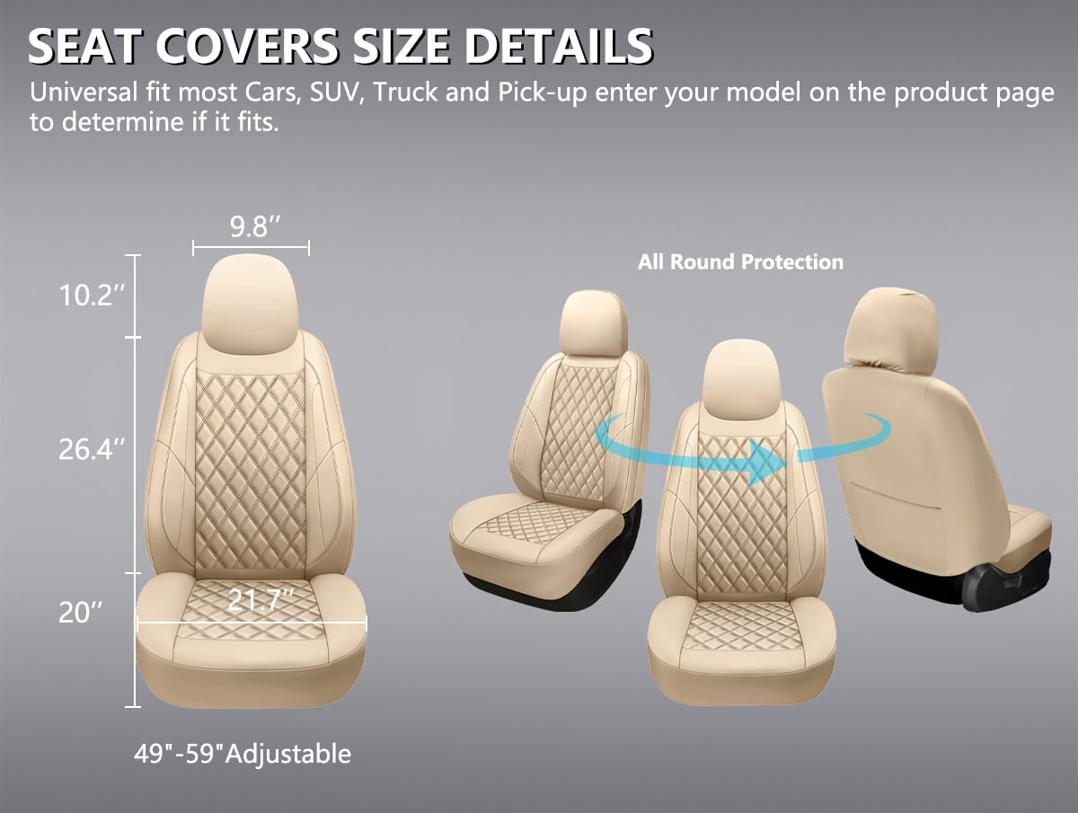 NS YOLO Premium Leather Car Seat Covers Front, Universal Fit for Cars, Trucks & SUVs, Waterproof Car Seat Cushion, Front Seat Protector, Beige
