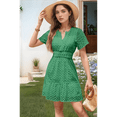 thumbnail image 2 of V Neck Eyelet High Waist A-Line Skirt Green XL, 2 of 7