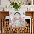 thumbnail image 2 of Easter Table Runner, Spring White Bunny Tail Colored Eggs Floral Leaf Cotton Linen Kitchen Table Decoration Washable Dining Tabletop Runners for Home Party Decor 13x60 Inches, 2 of 9
