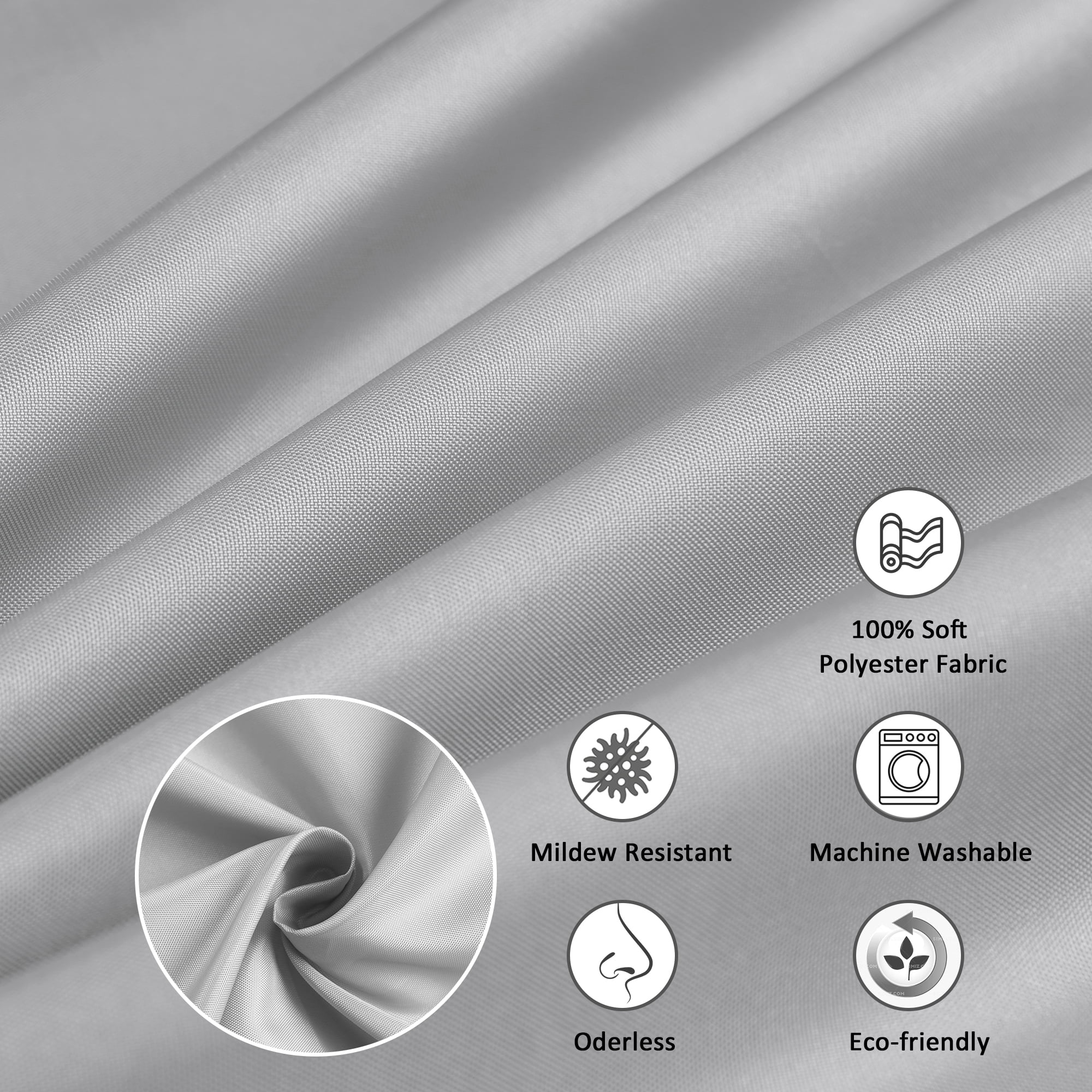 Inosoo Light Gray Fabric Shower Curtain, 72"Wx72"H Water Repellent Cloth Shower Curtain Liner with G(图5)