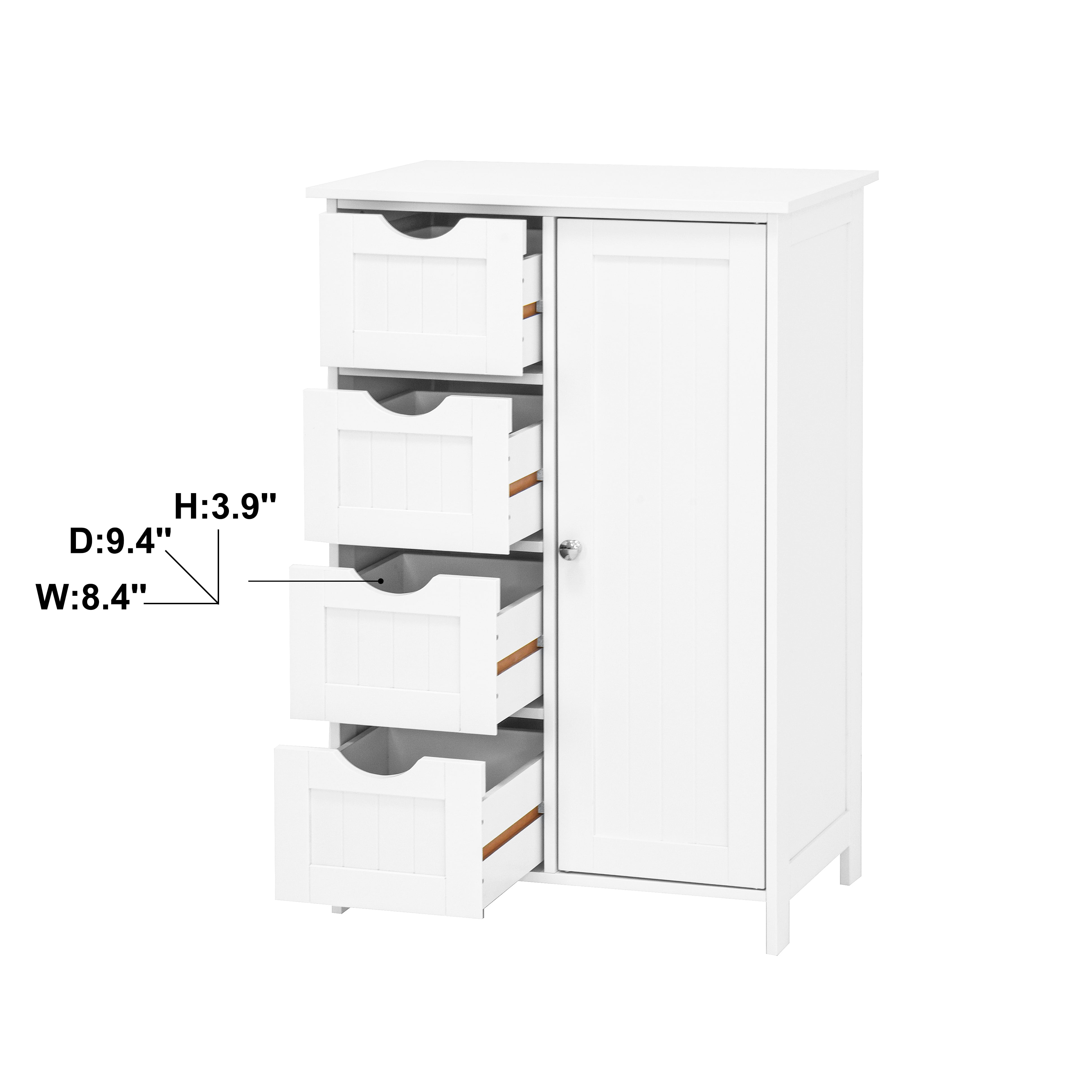 White Bathroom Storage Cabinet, Floor Cabinet with Adjustable Shelf and Drawers