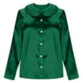 thumbnail image 5 of Womens Silk Satin Tops Ruffle Lapel Collar Button Down Shirts Casual Long Sleeve Business Dressy Luxury Clothes,Green XXL, 5 of 5