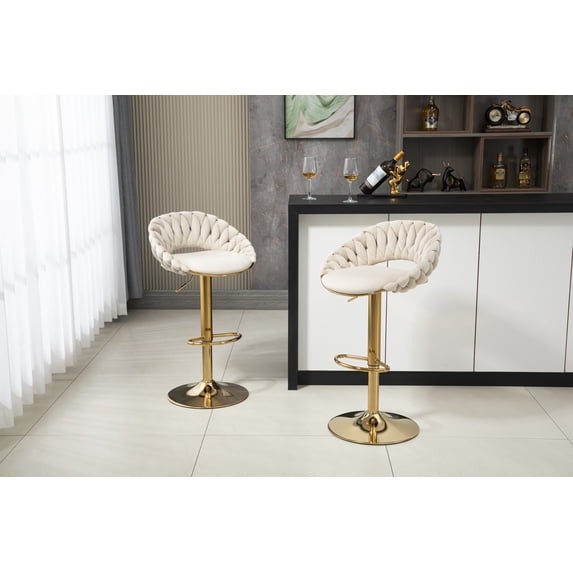 Luccalily Counter Height Bar Stools Set of 2,Velvet Bar stools with Back and Footrest,Modern Design and Golden feet for Kitchen,Bistro Pub, Dining Chair