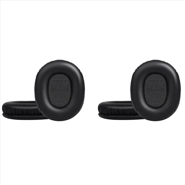 4x almohadillas de repuesto m50x compatibles con auriculares m50 m50x m50xbt m50rd m40x m30x m20x msr7 sx1 juego de 4 almohadillas negras ovaladas en cuero sintético con centro de tela, vistas frontal y lateral, duraderas y fáciles de instalar; también suelen usarse para reemplazar almohadillas en viajes o almacenamiento temporal de audífonos.