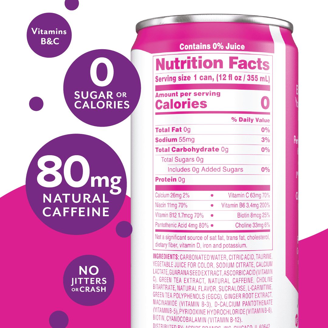 Aspire Healthy Energy Drinks Raspberry + Acai 12 oz (12 pack)