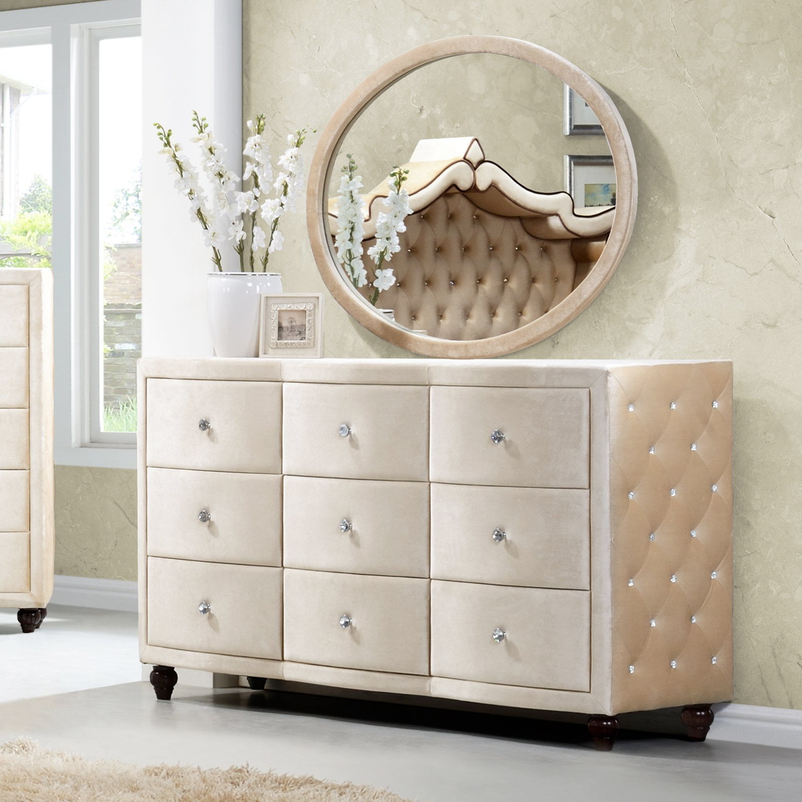 Meridian Diamond 9 Drawer Dresser With Optional Mirror