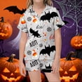 thumbnail image 2 of MUXiin Girls Silk Pajamas Size 10-12 Girls Halloween Print Pajama Set Short Sleeve Lapel Top And Pants Comfy Sleepwear For Kids Casual Home Loungewear Outfit Age 3 13 Years, 2 of 4
