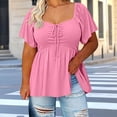 thumbnail image 3 of Shirts for Women Ndbuld Women's Spring And Summer Solid Color Plus Size Fashion Elastic Petal Sleeve T-Shirt With Round Neck Pink XXXXL, 3 of 5