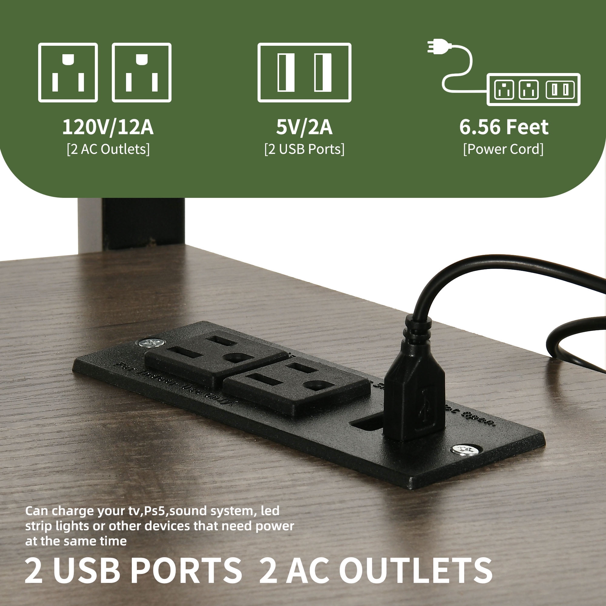 Uforic TV Stand Mount with Power Outlet, LED Entertainment Center for TVs up to 70 inches, Gray