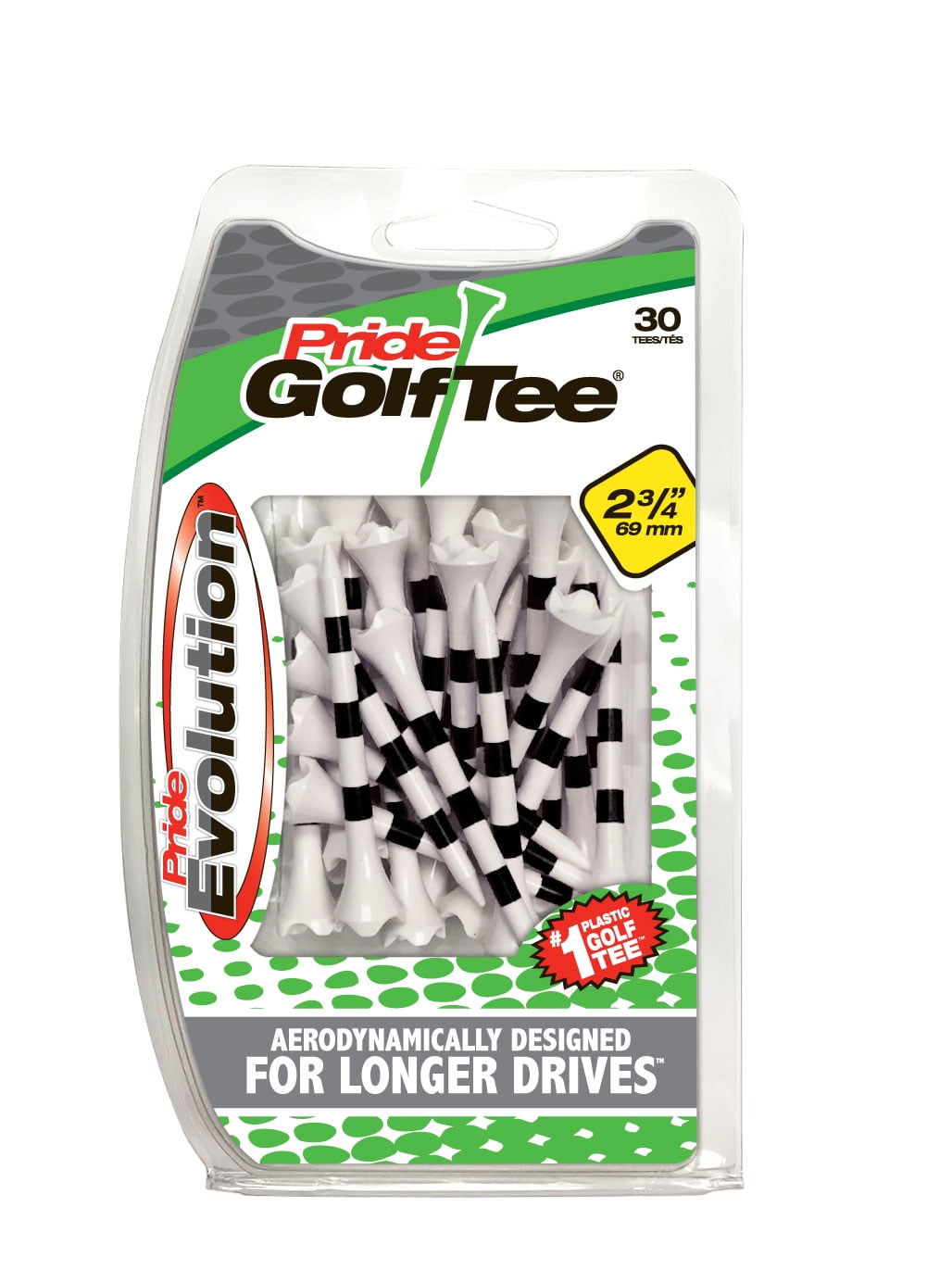 Pride Tee Pride Performance Golf Tees - 2-3/4' Striped 30 count - White/Black