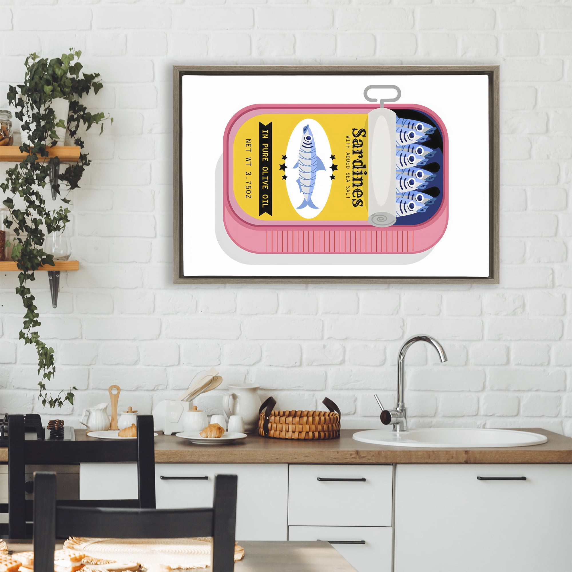Stupell Industries Retro Can of Sardines Brown Framed Floater Canvas Wall Art, design by Creative Studio