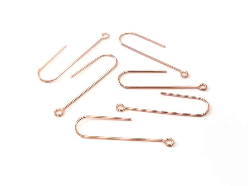 E617B - 50 pcs 304 Stainless Steel Earring Hooks - 37mm x 11mm - Hole: 1.7mm - Long Ear Wire Stick Bar - Rose Gold - Parallel Loop