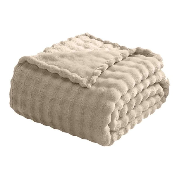 Manta de piel sintética de conejo, súper pesada, cálida y acogedora, color beige crema, para sofá cama, felpa de burbujas, elegante y difusa