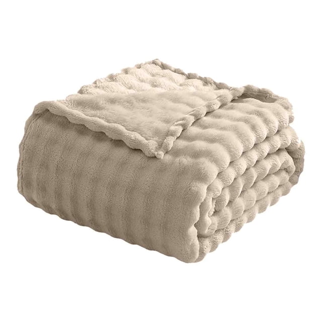 Manta de piel sintética de conejo, súper pesada, cálida y acogedora, color beige crema, para sofá cama, felpa de burbujas, elegante y difusa