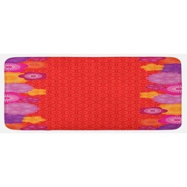 Valentine's Day Kitchen Mat, Auspicious Pattern from Culture with Different Chinese Bellflower Borders, Plush Decorative Kitchen Mat with Non Slip Backing, 47" X 19", Multicolor, by Ambesonne