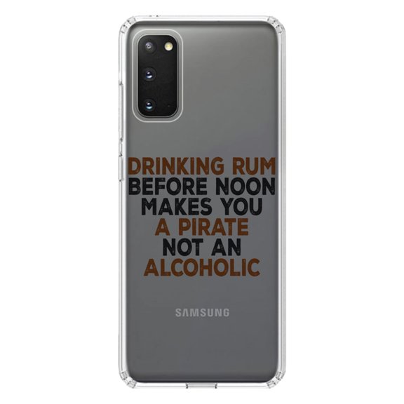 DistinctInk Clear Shockproof Hybrid Case for Galaxy S20 PLUS / 5G (6.7" Screen) - TPU Bumper Acrylic Back Tempered Glass Screen Protector - Drinking Rum Before Noon Makes You A Pirate