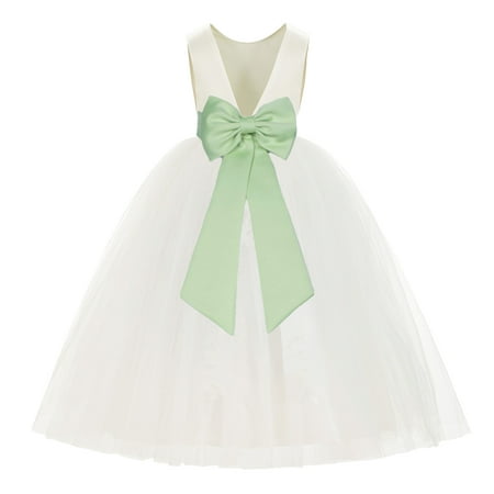 

Ivory V-Back Satin Flower Girl Dresses for Wedding Toddlers 219T