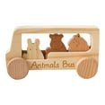 thumbnail image 3 of Juego de coche de madera con 3 figuras de animales, compacto, desarrolla habilidades finas, camión de empuje, juguete de madera para niños pequeños., 3 of 10