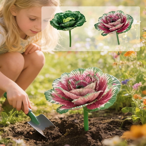 Artificial Cabbage Decor – Purple and Green Fake Vegetable, Plastic Botanical Prop for Kitchen Display, Home Decor, Wedding Centerpieces