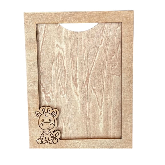 Rustic Wooden Picture Frame with Giraffe Design, Natural Wood, 5x7 Photo Size, Wall Mount and Stand, Acrylic Plate Included, Nursery Decor