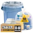 thumbnail image 1 of Bolsas de basura Tasker de 55 a 60 galones, 150 bolsas transparentes para oficina, 1 of 9