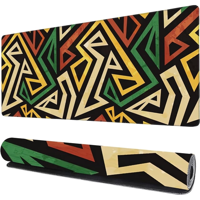 African Geometric XXL Gaming Mouse Pad 35.4 x 15.7 Inch Large Desk Mat with NonSlip Rubber Base, Waterproof and Stitched Edges, Perfect for Laptop, Keyboard, and Computer