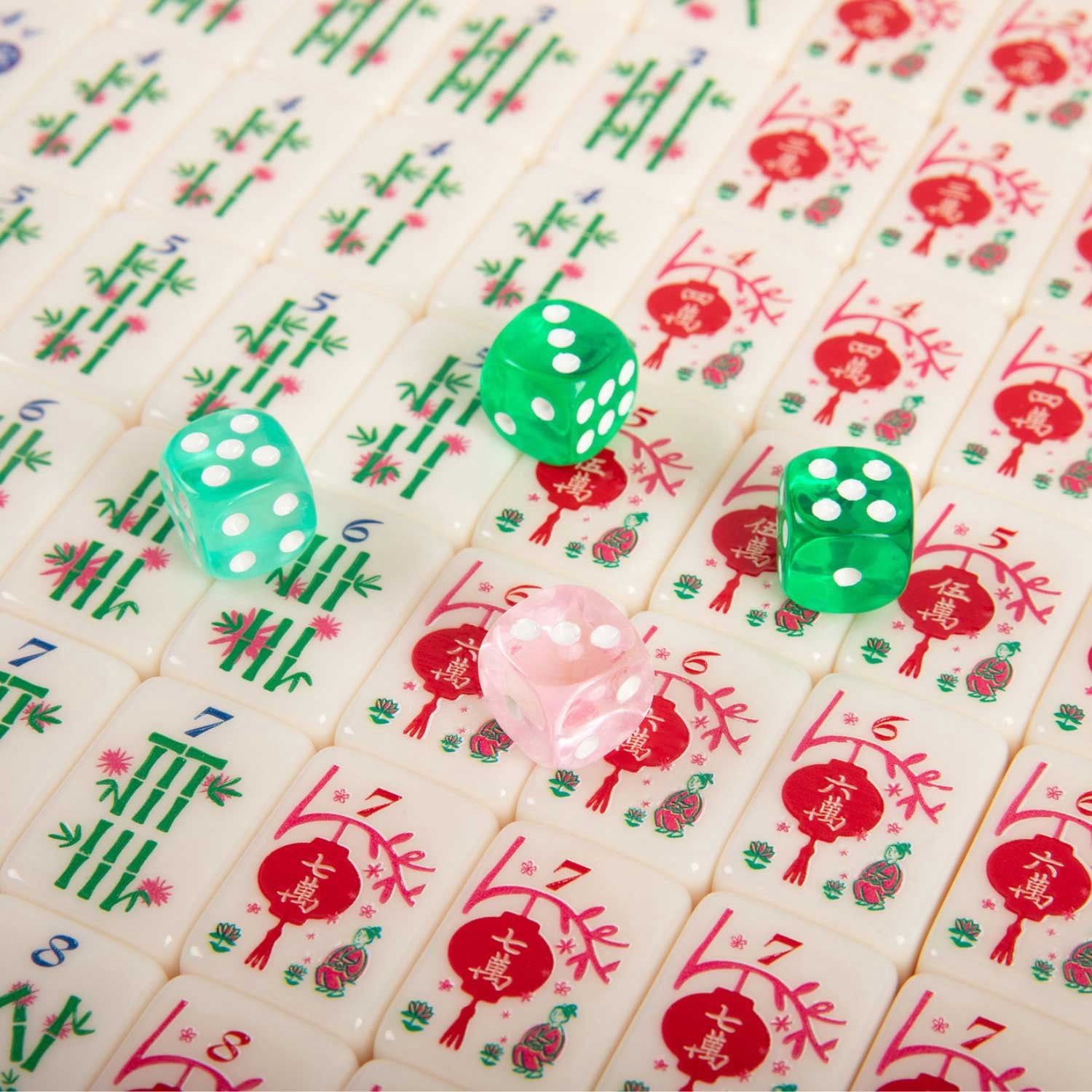 Deluxe Acrylic Mahjong Starter Kit, Blooming Style, 160 Tiles with Racks, Mat, & Vegan Leather Case