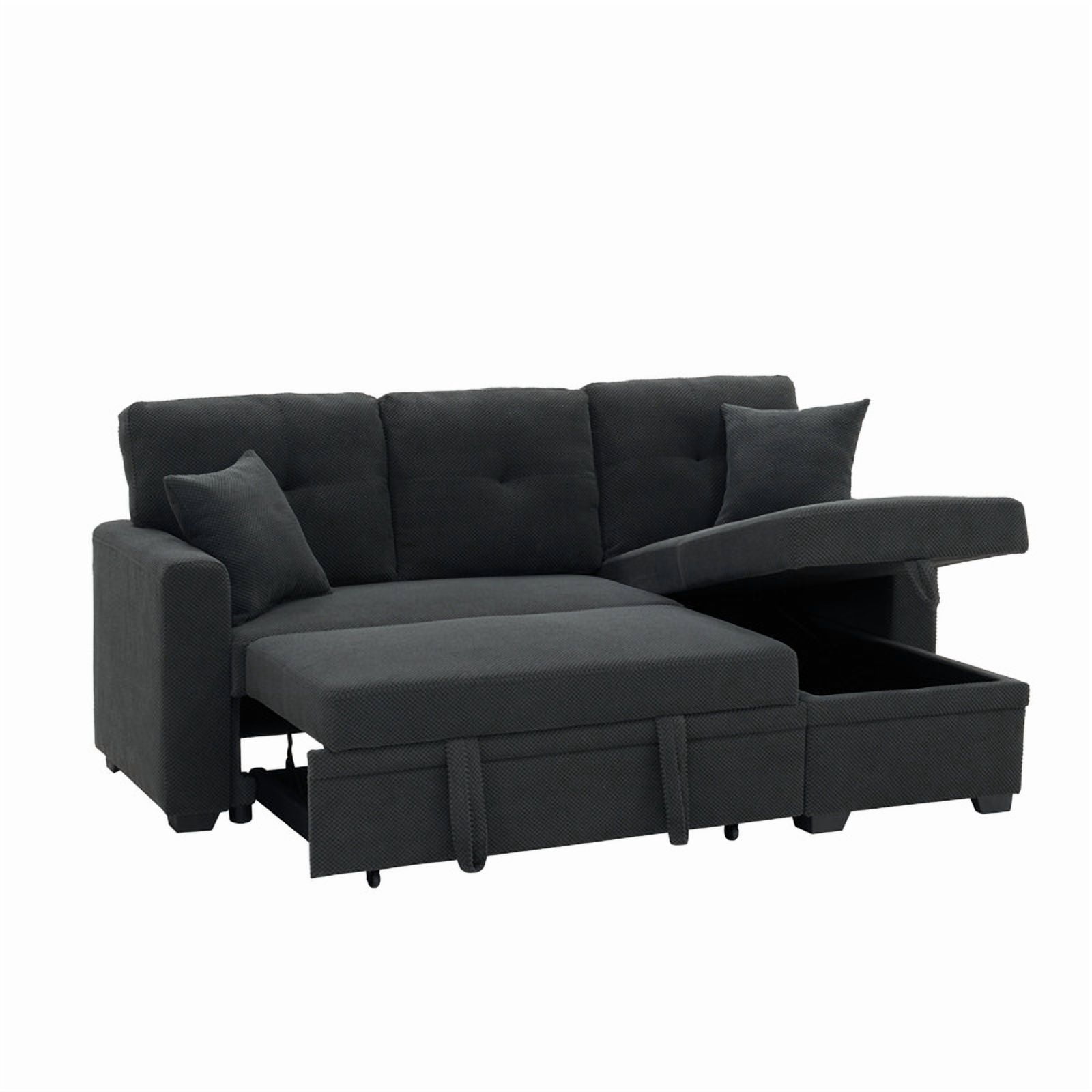 Convertible Sleeper Sectional Sofa with Pull-Out Bed & Reversible Chaise, Loveseat Couch with Hidden Storage for Small Spaces