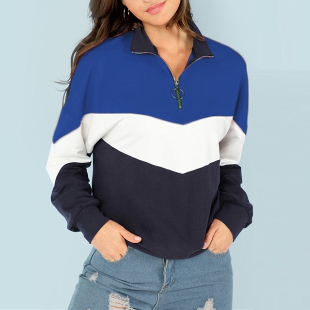 Suéter con cremallera, suéter con cuello con cremallera, sudadera con bloques de color, manga larga, sudadera con media cremallera, experiencia incomparable
