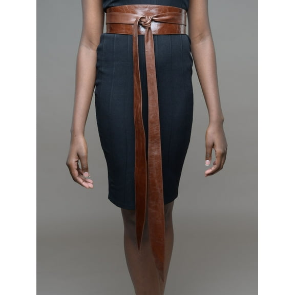 Handmade gift for mum, dark Brown leather obi wrap belt, ladies plus size belt, leather sash, gifts for her, long belt - Gitas Portal