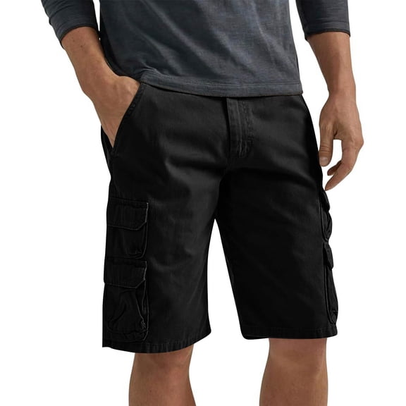 GrmtClth Men's Cargo Shorts Loose Casual Soft Washed Cotton Fabric Button Front Waist Multi Stack Cargo Pockets Breathable Lightweight Outdoor Daily Workout Clothing Black M