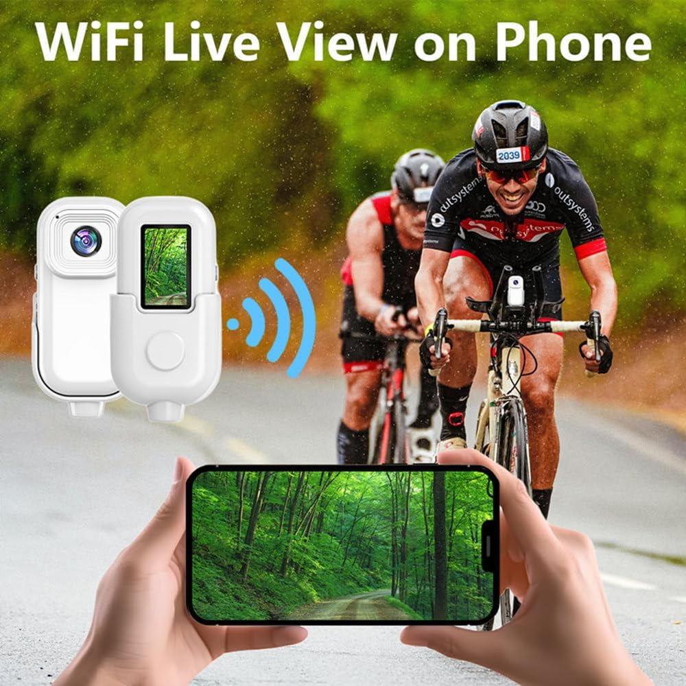 Mini WiFi Action Camera 1080P 30fps Digital Video Camera with 0.96in LCD Screen Built-in Rechrageable Battery Motion Detection with Magnetic Mount Back Clip Protective Cover