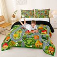 thumbnail image 3 of Manfei Cartoon House Print Full Size Comforter Sets,City Roads Bedding Comforter Set,Gray,Black Reversible,3-Piece,1 Comforter and 2 Pillowcases, 3 of 7