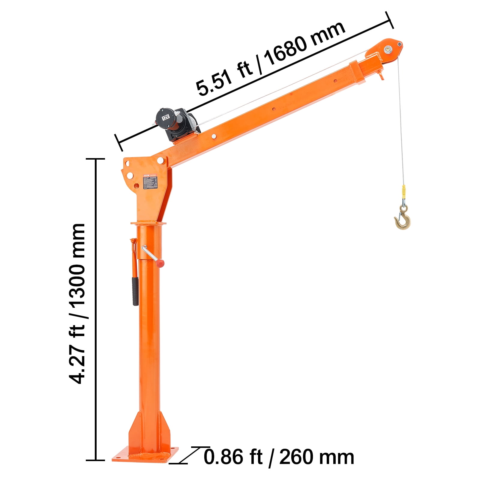 VEVOR Electric Pickup Truck Crane, 1100 lbs, Folding Truck-Mounted Bed Crane with Electric Winch 3500 lbs, Steel Pickup Truck Jib Crane Hoist 360° Swivel for Lifting Goods in Construction, Factory
