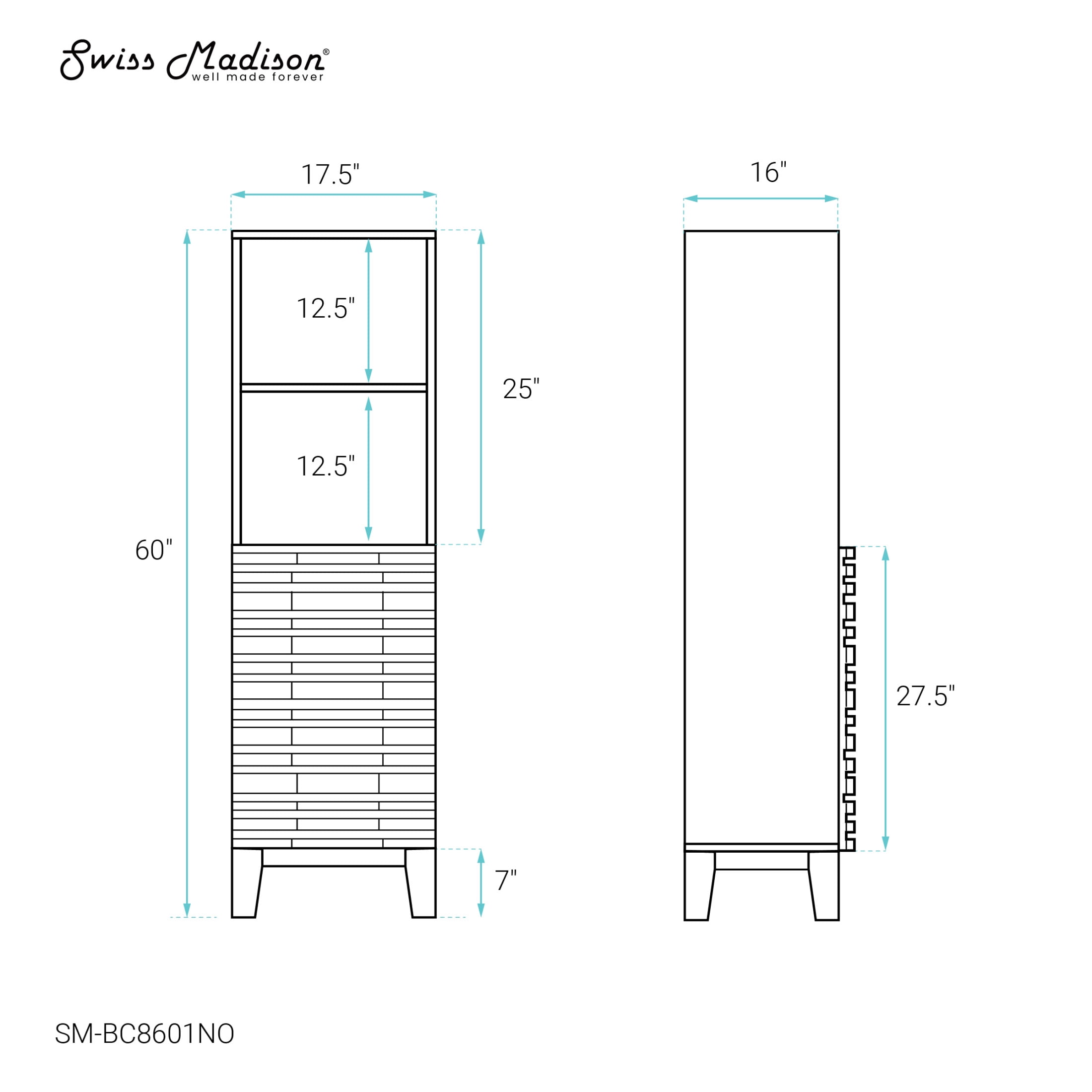Cascade 17 x 17 x 60 Freestanding Linen Cabinet in Natural Oak