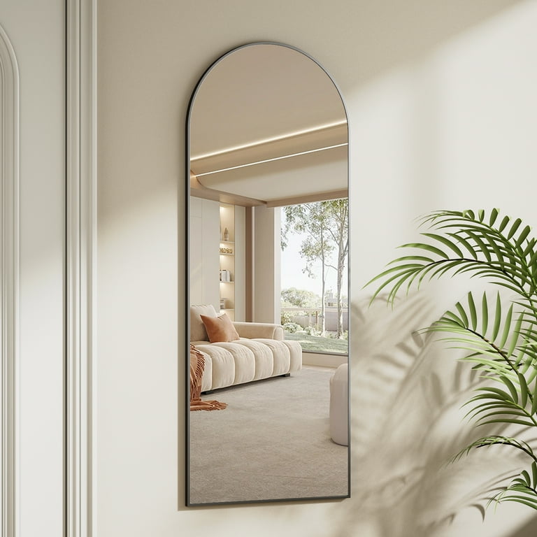 Black Arched Bathroom Mirror - 16x48 Inch, Wall Mounted, Metal Frame, HD Explosion-Proof Glass