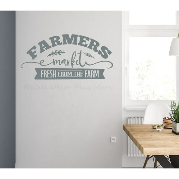 Farmers Market Fresh From the Farm Farmhouse Vinyl Wall Art - Quotes Wall Decor for Kitchen Pantry - Kitchen Wall Stickers - Matte Vinyl Wall Decal Sayings for Wall Decor, 23x11-inch, Storm Gray