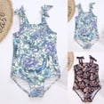 thumbnail image 2 of CHENge Girl Swimsuit Ruffle Hem Striped Soft & Lightweigh Sun Protection One Piece Cut Out Bathing Suit Adjustable Straps Ruched Girls' Swimwear 9-16y, 2 of 8