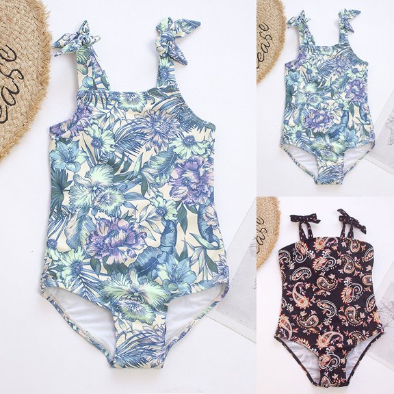 CAIXIA One Piece Swimsuit Girls 10-12 Trendy Floral Stretchy Upf 50 Uv Sun Protection Cutout Ruched Bathing Suits Tie Adjustable Straps Girls' Swimwear