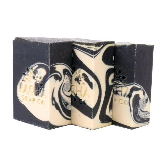 Jabón en barra Pacha, paquete de 3 | Hidratante premium hecho a mano | Jabón facial natural, limpiador de manos, gel de baño | Aceites esenciales calmantes 4 oz (carbón vegetal)