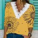 thumbnail image 1 of MHFRRA Camiseta Ajustada de Manga Larga con Cuello En V y Encaje de Punto con Estampado Informal de Moda de Primavera/Verano para Mujer Amarillo, 1 of 4