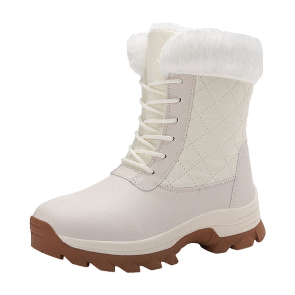 Snow Boots for Women,Women Insulated Winter Boots Thermal Lined Outdoor Cold Weather Comfort Footwear With Heel for Hiking,Winter Boots for Women,White,9