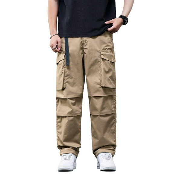 Ruiatoo Men's Cargo Baggy Pants Elastic Waist Relaxed Fit Work Pants Athletic Jogger with Pockets Khaki 908-M