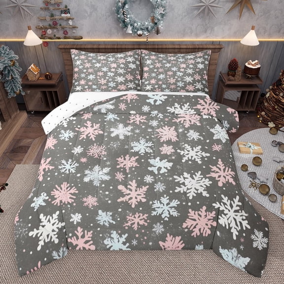 Castle Fairy Boys Girls Winter Snowflakes Bedding Comforter Set 2pcs,Merry Christmas Twin Comforter Sets Microfiber,Happy Xmas Breathable Bedding Set,Microfiber Bedroom Decor,Reversible