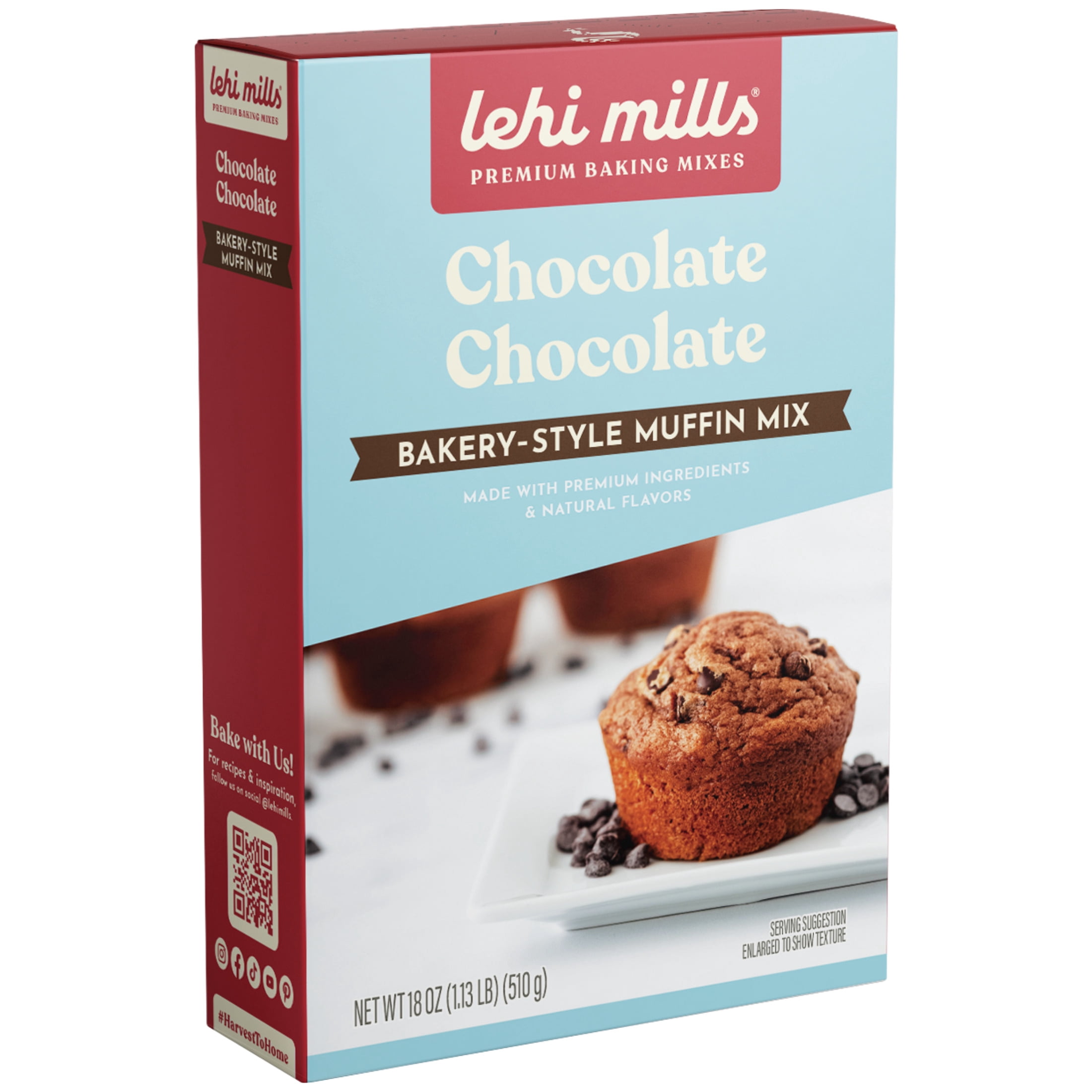 (6 pack) Lehi Mills Chocolate Chocolate Muffin Mix 18 oz Box - Premium Baking Mix